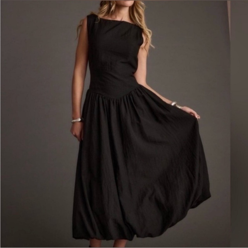 Camila Coelho Black Sleeveless Bubbleskirt Midi Dress